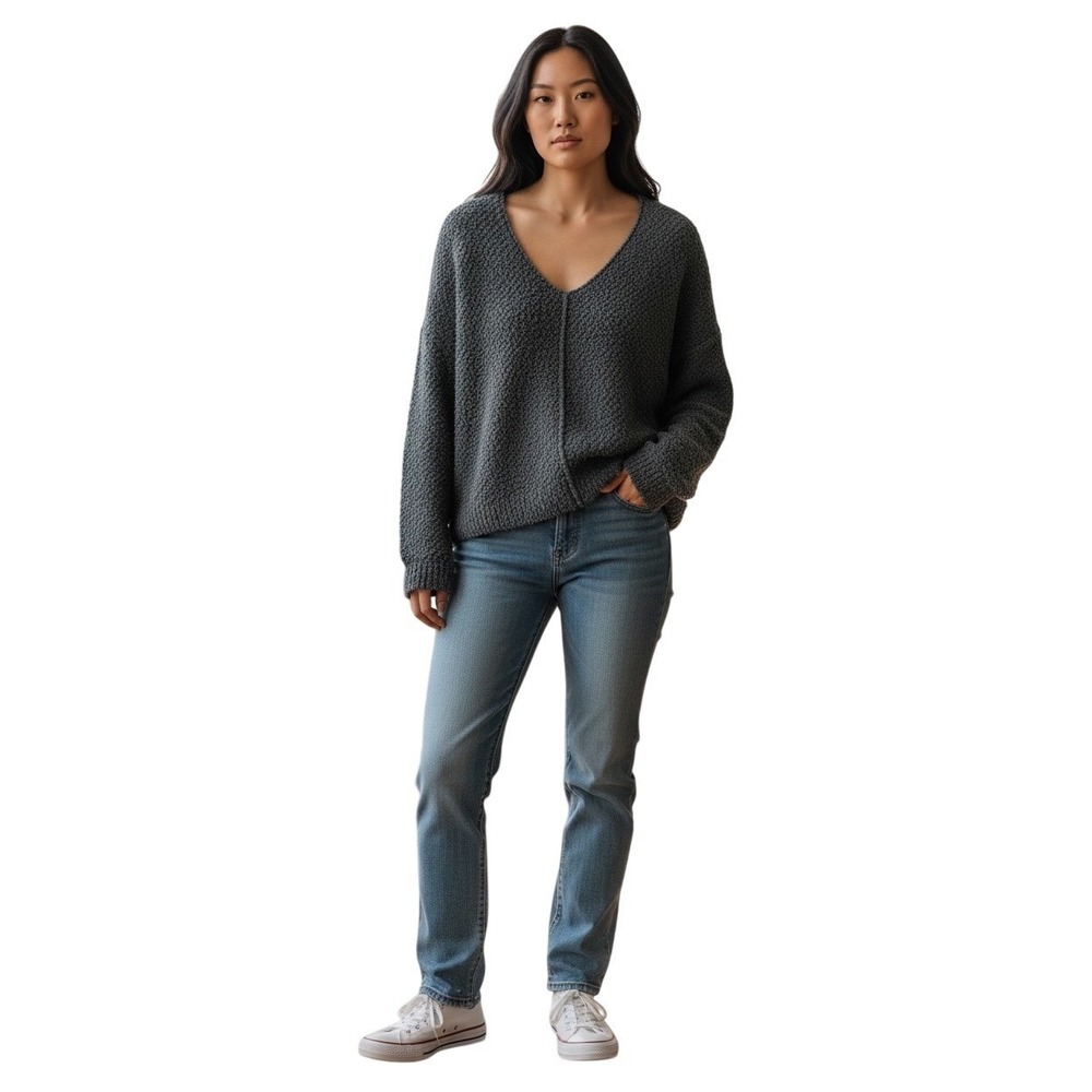 Rewind Womens Charcoal Gray V Neck Popcorn Knit Sweater XL-Casual